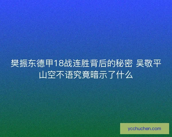 樊振东德甲18战连胜背后的秘密 吴敬平山空不语究竟暗示了什么